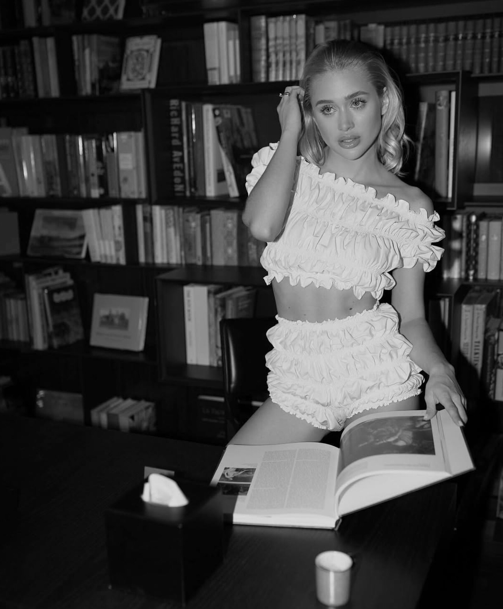 Editorial portrait in a library interior